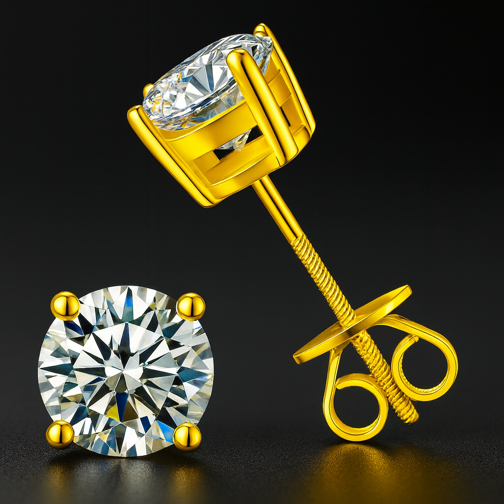 Pendientes Diamond Aura Stone Moissanita Plata 925 Baño en Oro 18k 5mm