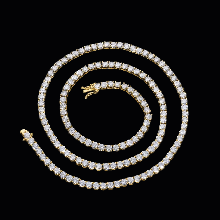 Cadena King’s Shine Gold Plata 925 Baño de Oro 18k Stone Moissanita 4mm