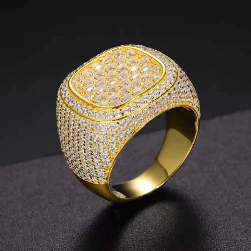 Anillo Royal Square Iced Rings Plata 925 Stone Moissanita VVS1