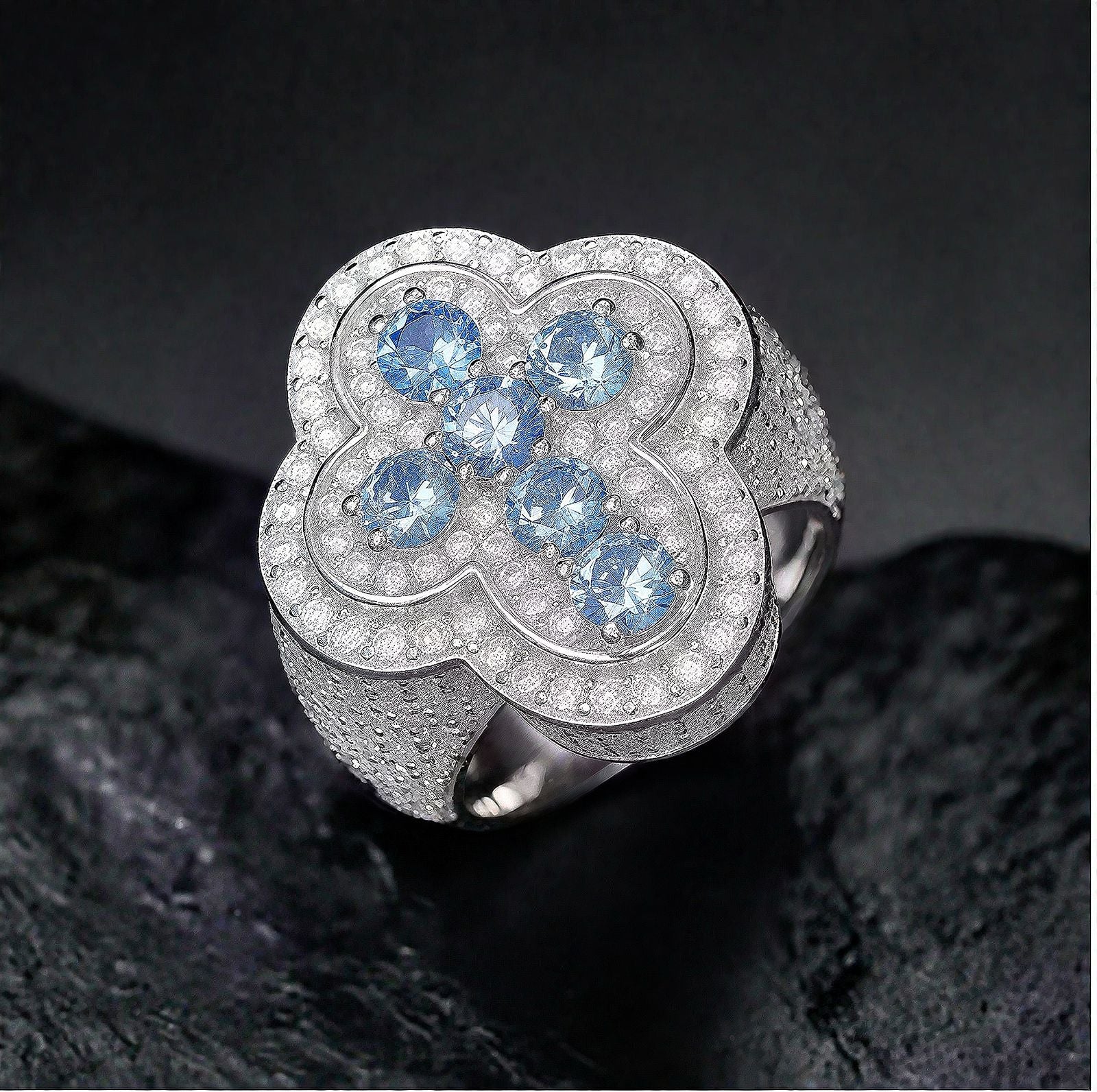 Anillo Blue Royal Shine Plata 925 Stone Moissanita CZ Azul