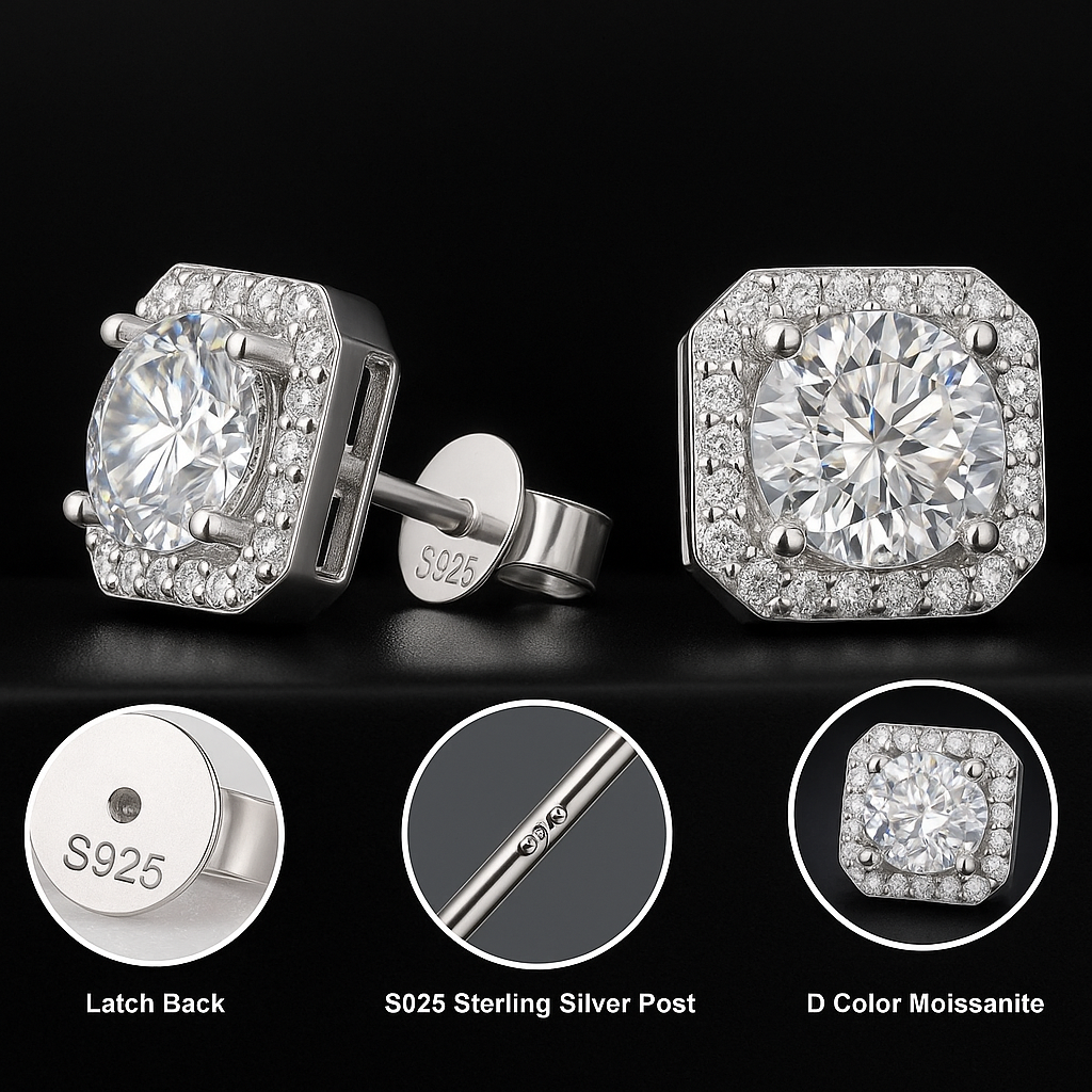 Pendientes Kings Stone Moissanita Plata 925 7mm