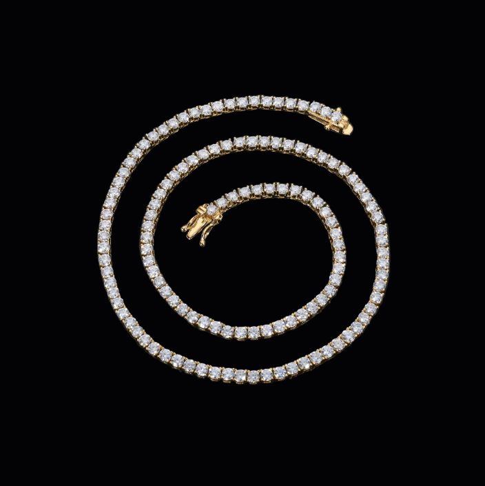 Cadena King’s Shine Gold Plata 925 Baño de Oro 18k Stone Moissanita 4mm