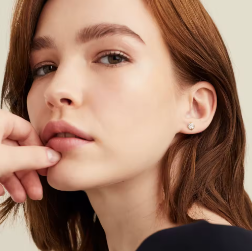 Pendientes Diamond Aura Stone Moissanita Plata 925 Baño en Oro 18k 5mm