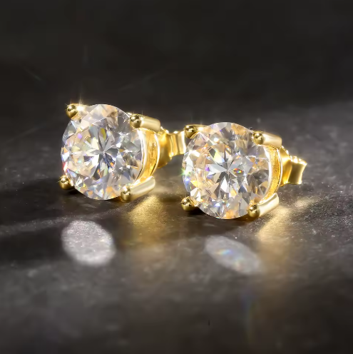 Pendientes Diamond Aura Stone Moissanita Plata 925 Baño en Oro 18k 5mm